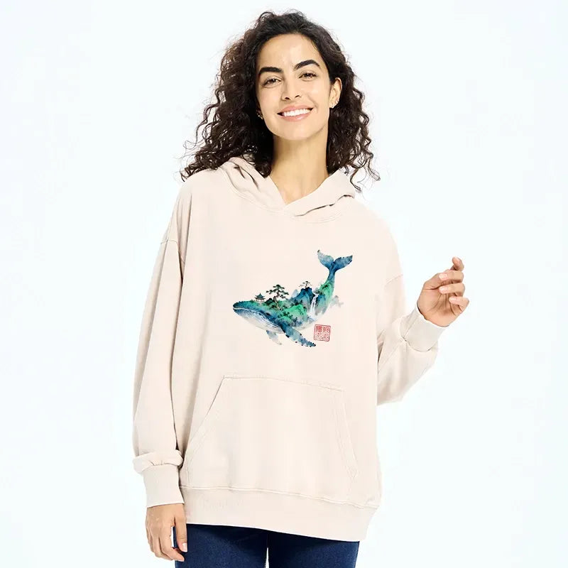 Japanese Landscape Washed Hoodie for Daily Wear
