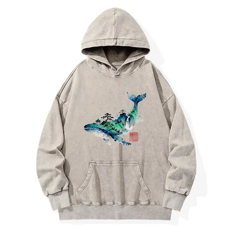 Japanese Landscape Washed Hoodie for Daily Wear