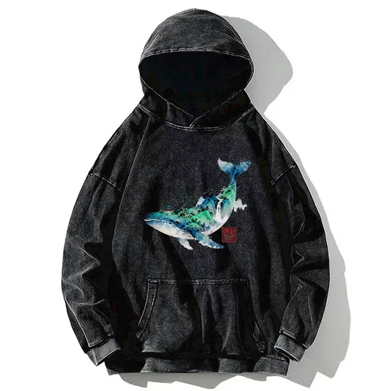 Japanese Landscape Washed Hoodie for Daily Wear