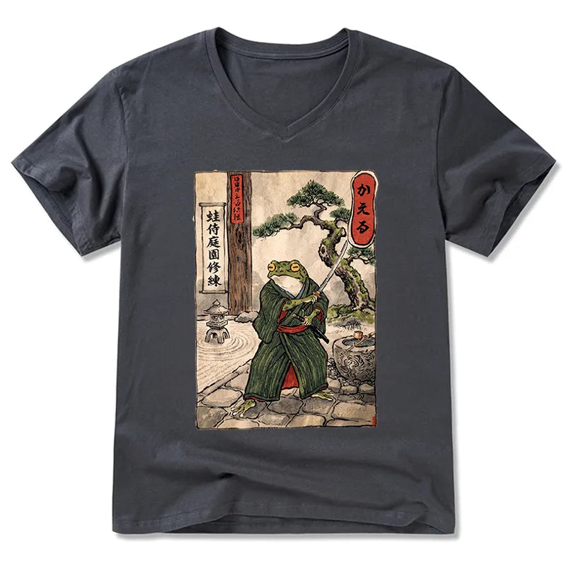 Kyoto-Lion Samurai Frog Training V-Neck Classic T-Shirt
