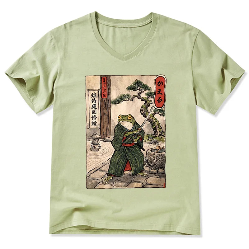 Kyoto-Lion Samurai Frog Training V-Neck Classic T-Shirt