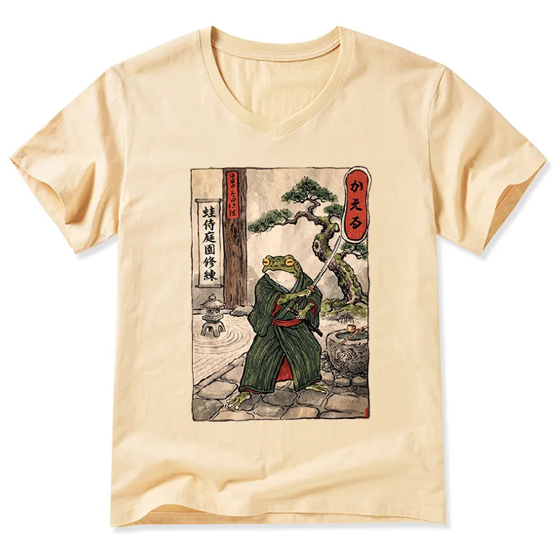 Kyoto-Lion Samurai Frog Training V-Neck Classic T-Shirt