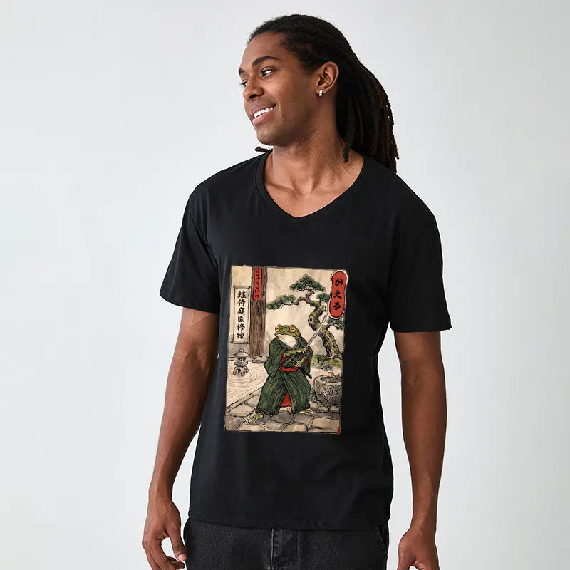 Kyoto-Lion Samurai Frog Training V-Neck Classic T-Shirt