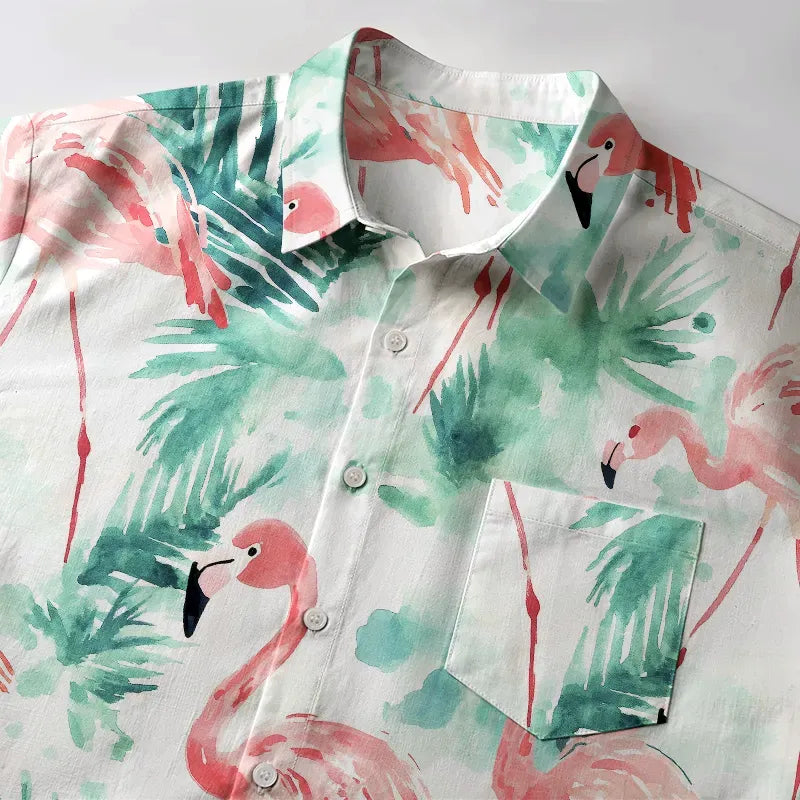 Kyoto-Lion Passionate Flamingo Japan Button-up Shirt