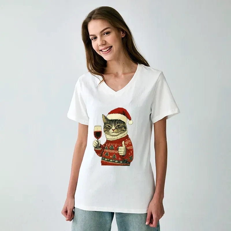 Kyoto-Lion Christmas Cat Likes V-Neck Classic T-Shirt