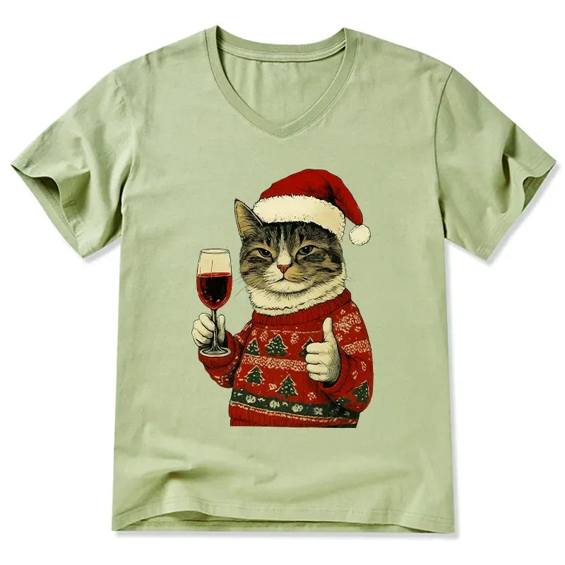 Japanese Christmas cat v-neck t-shirt