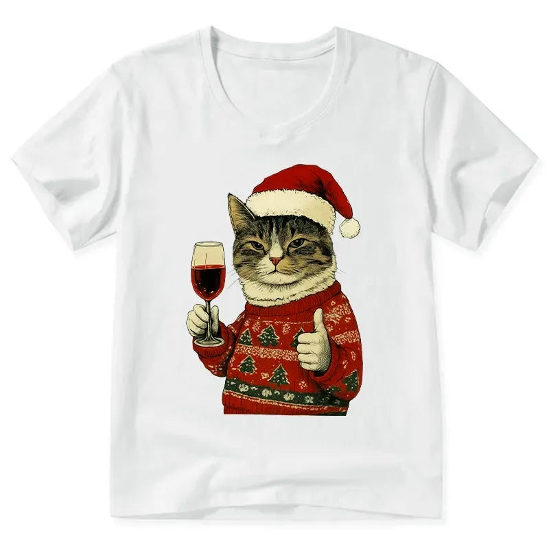 Japanese Christmas cat v-neck t-shirt
