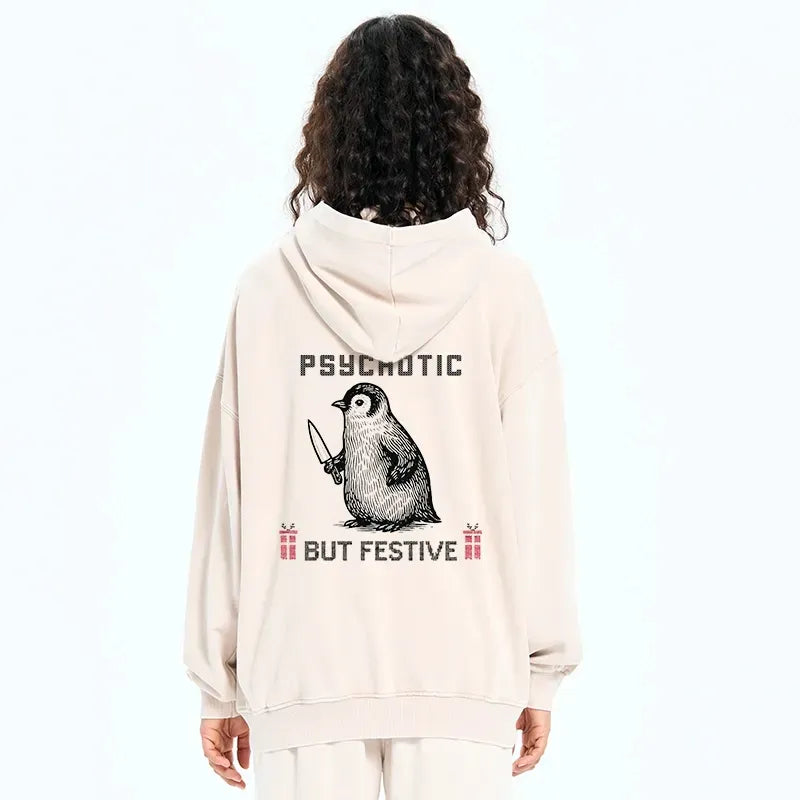 Kyoto-Lion Overstimulated but Festive Christmas Washed Zip Hoodie