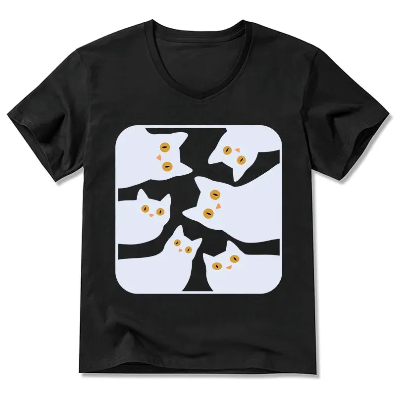 Japanese Cat V-Neck Tee for Everyday