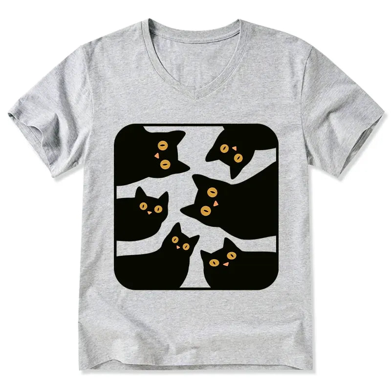 Japanese Cat V-Neck Tee for Everyday