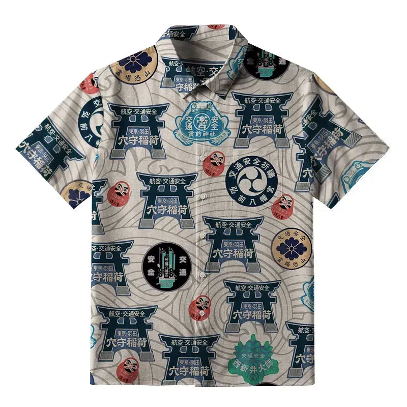 Kyoto-Lion Traditional Japanese Amulets Button-up Shirt