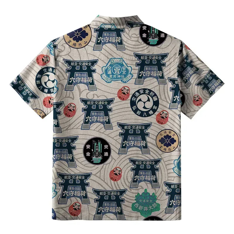 Kyoto-Lion Traditional Japanese Amulets Button-up Shirt
