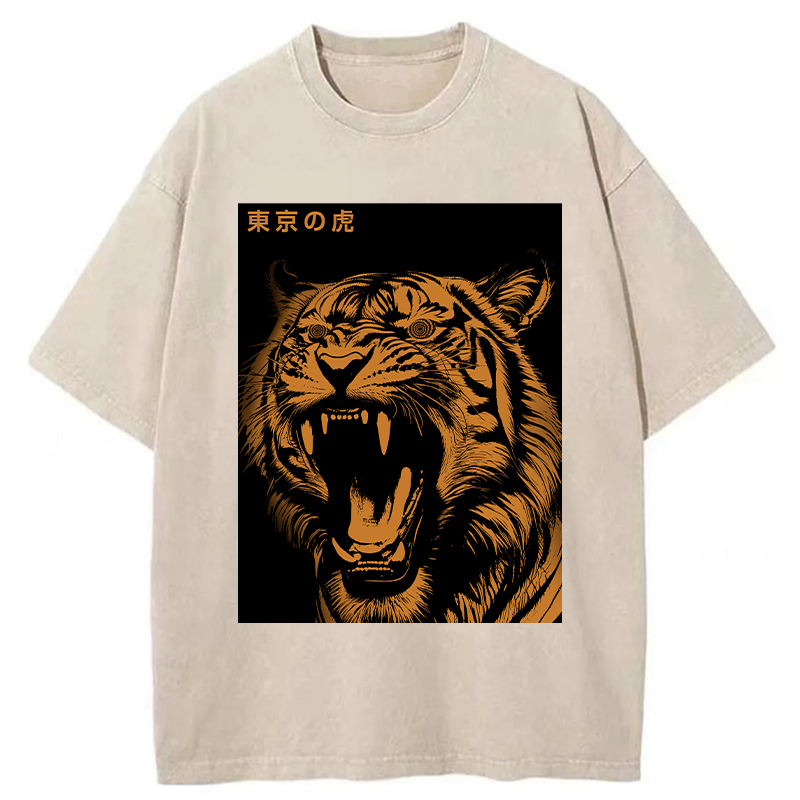 Kyoto-Lion Roaring Tiger Washed T-Shirt