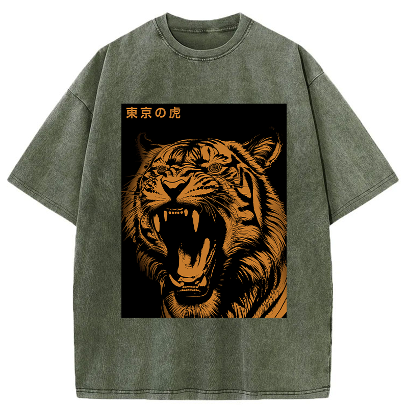 Washed Japanese Tiger T-Shirt for Streetwear