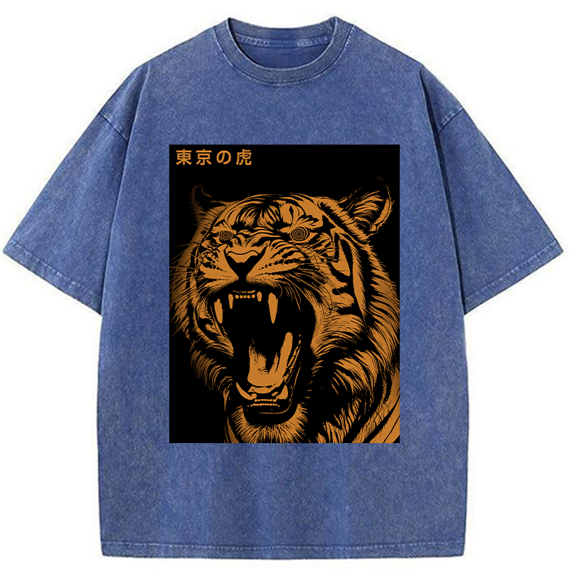Washed Japanese Tiger T-Shirt for Streetwear