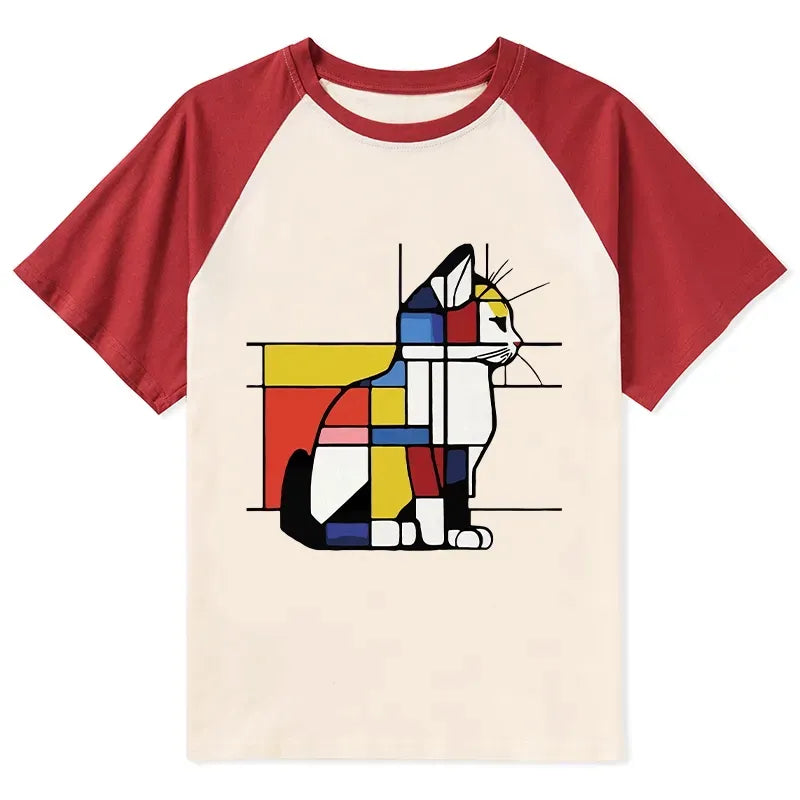 Japanese Geometric Cat Raglan T-shirt