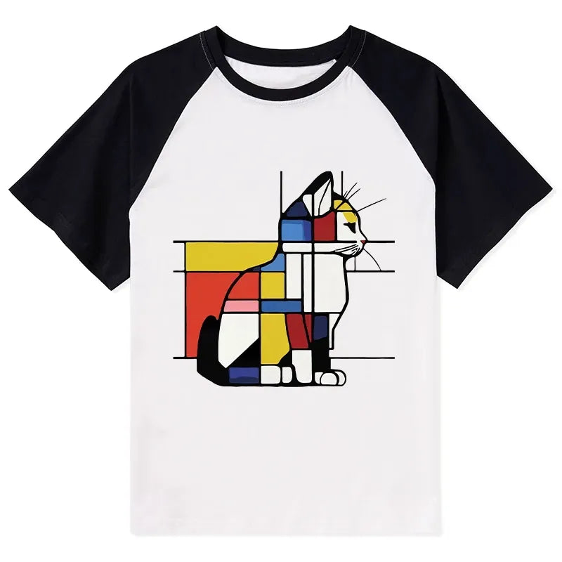 Japanese Geometric Cat Raglan T-shirt
