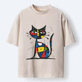 Abstract Cat Washed Tee for Daily Wear