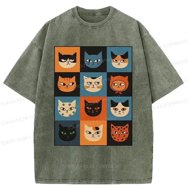 Kyoto-Lion Cat Stamps Washed T-Shirt