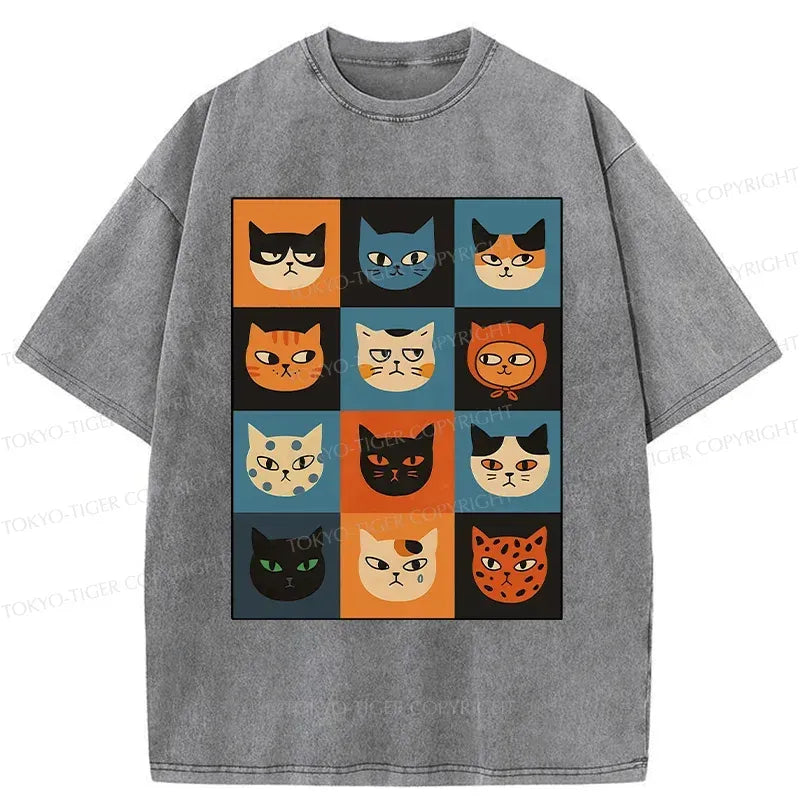 Kyoto-Lion Cat Stamps Washed T-Shirt