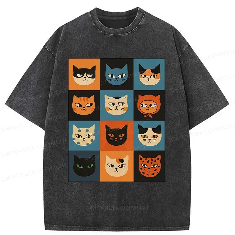 Kyoto-Lion Cat Stamps Washed T-Shirt