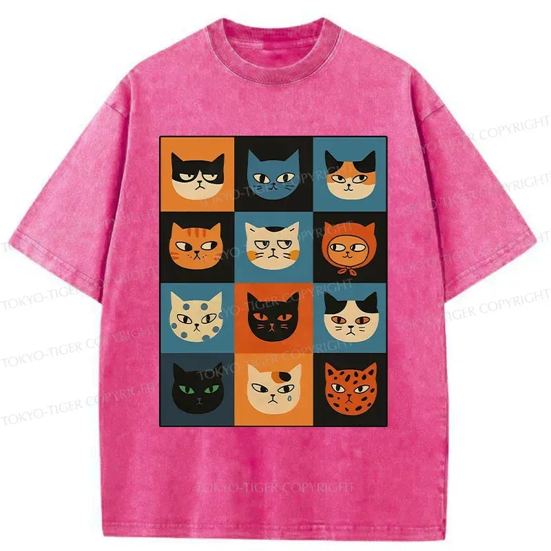 Kyoto-Lion Cat Stamps Washed T-Shirt