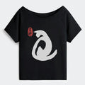 Kyoto-Lion Vintage Ink Cat Off Shoulder T-Shirt