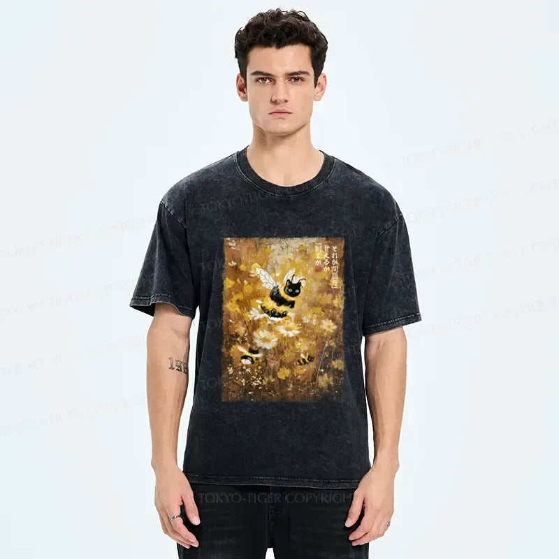 Kyoto-Lion A Cat Swimming In A Sea Of Dreams Washed T-Shirt