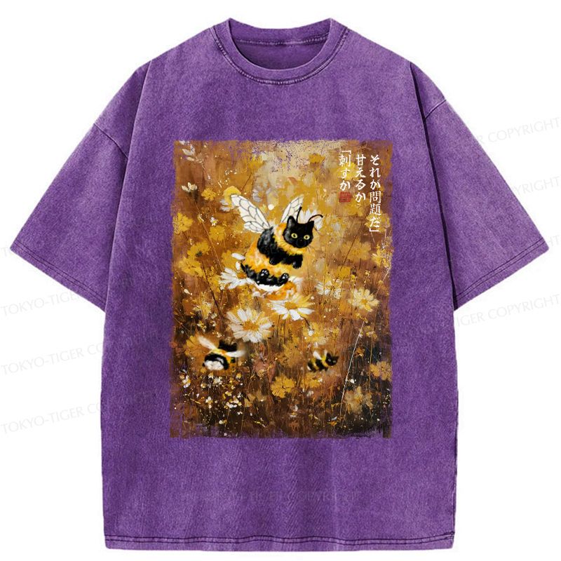 Unisex Washed Cotton T-Shirt with Cat Design