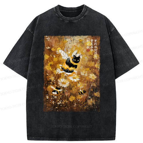 Unisex Washed Cotton T-Shirt with Cat Design