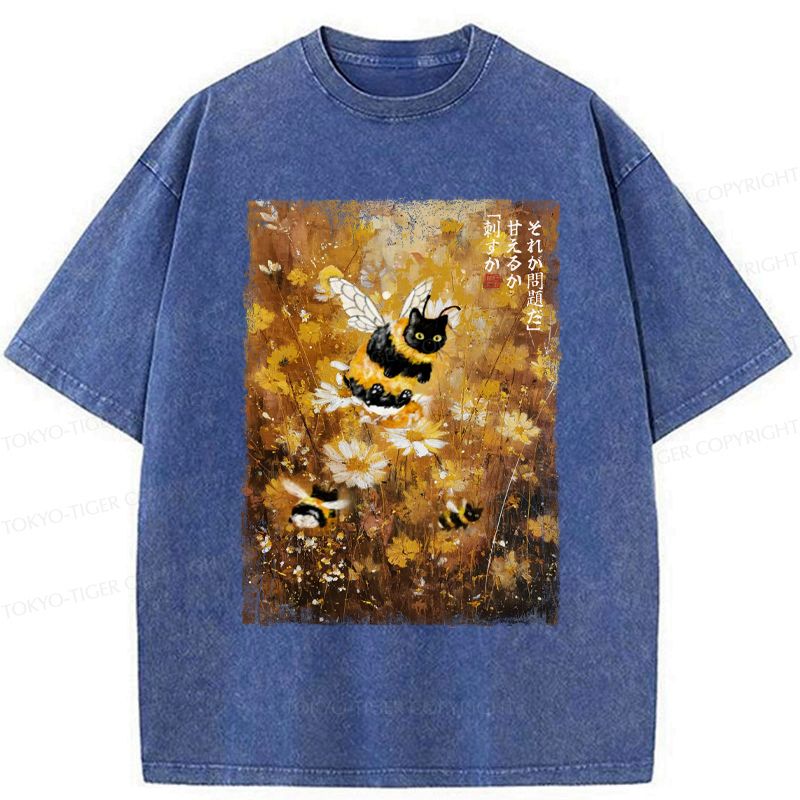 Unisex Washed Cotton T-Shirt with Cat Design