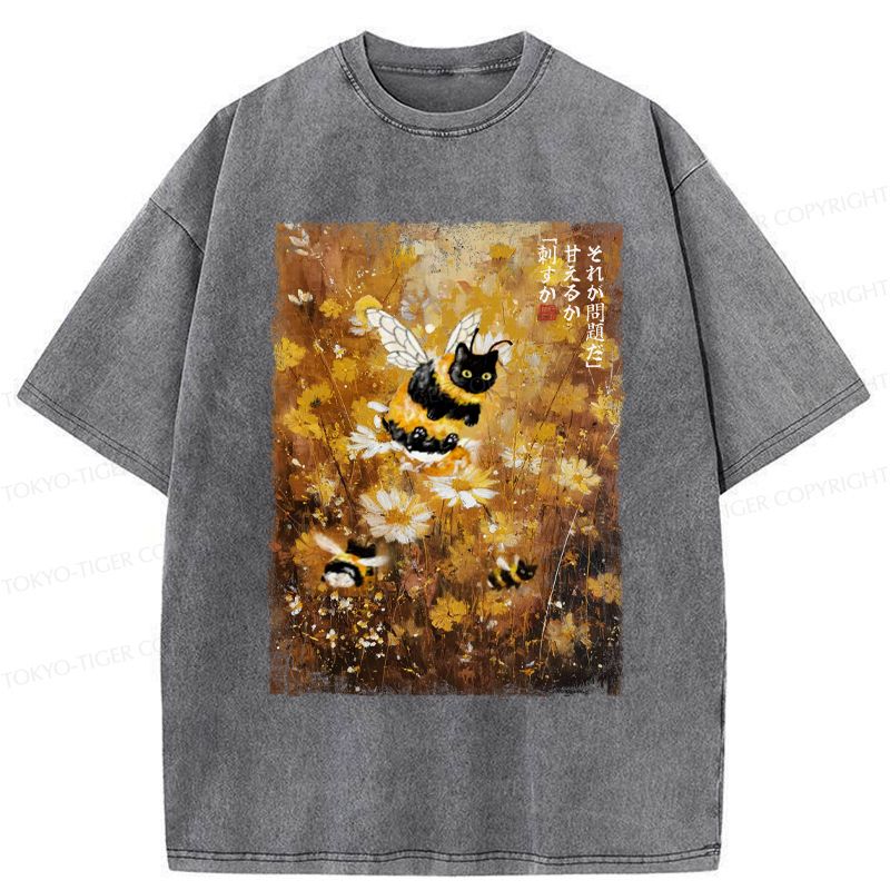 Unisex Washed Cotton T-Shirt with Cat Design