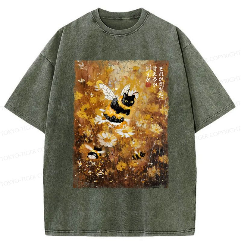 Japanese Cat Swimming in Dreams Washed T-Shirt