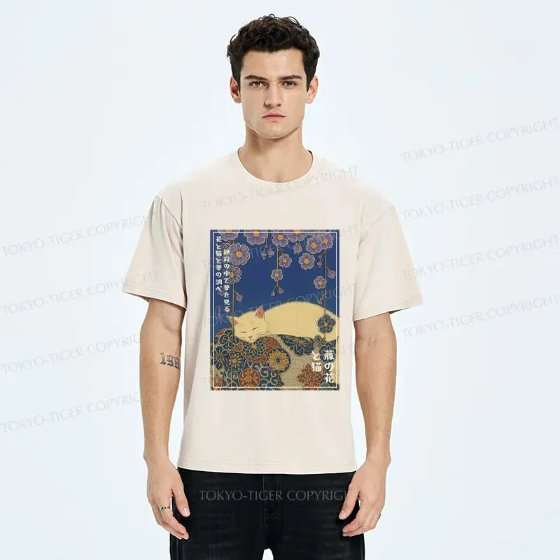 Ukiyoe Wisteria Cat T-Shirt Free Shipping