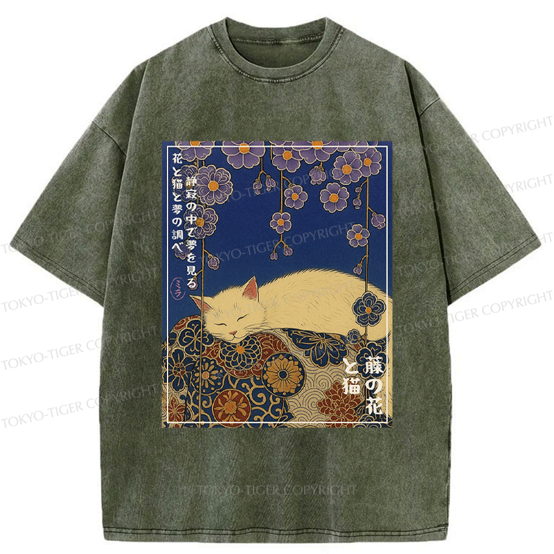 Ukiyoe Wisteria Cat T-Shirt Free Shipping