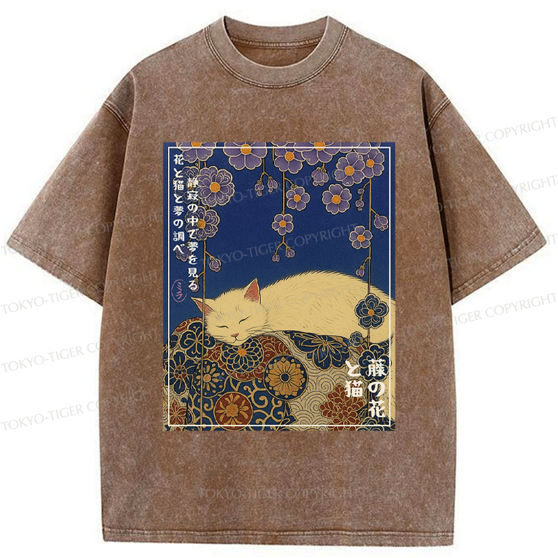 Ukiyoe Wisteria Cat T-Shirt Free Shipping
