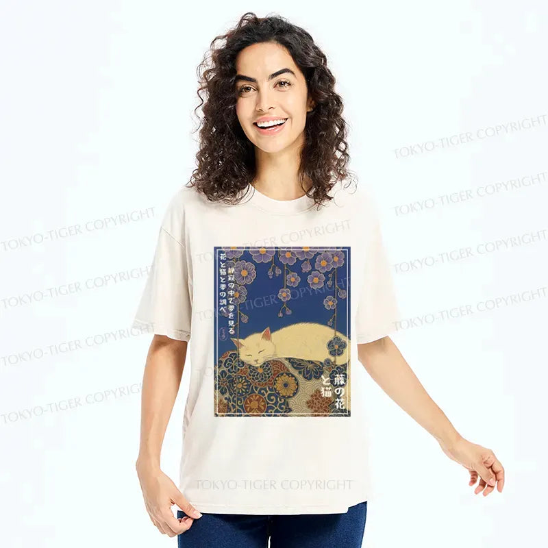 Washed Japanese Ukiyoe T-Shirt for Summer