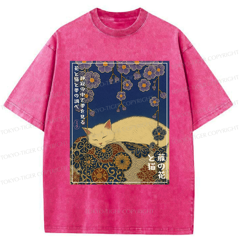 Ukiyoe Wisteria Cat T-Shirt Free Shipping