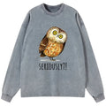 Washed Japanese Owl Meme Tee for Streetwear