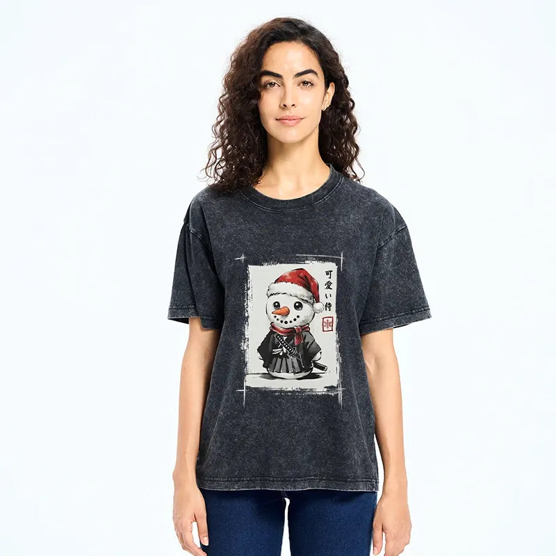 Kyoto-Lion Samurai Snowman Washed T-Shirt