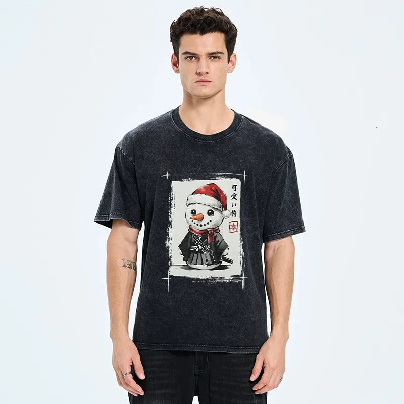 Kyoto-Lion Samurai Snowman Washed T-Shirt