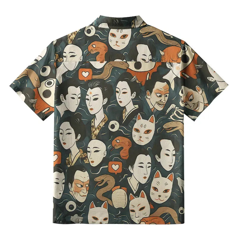 Traditional Ukiyo-e Mask Shirt for Gift