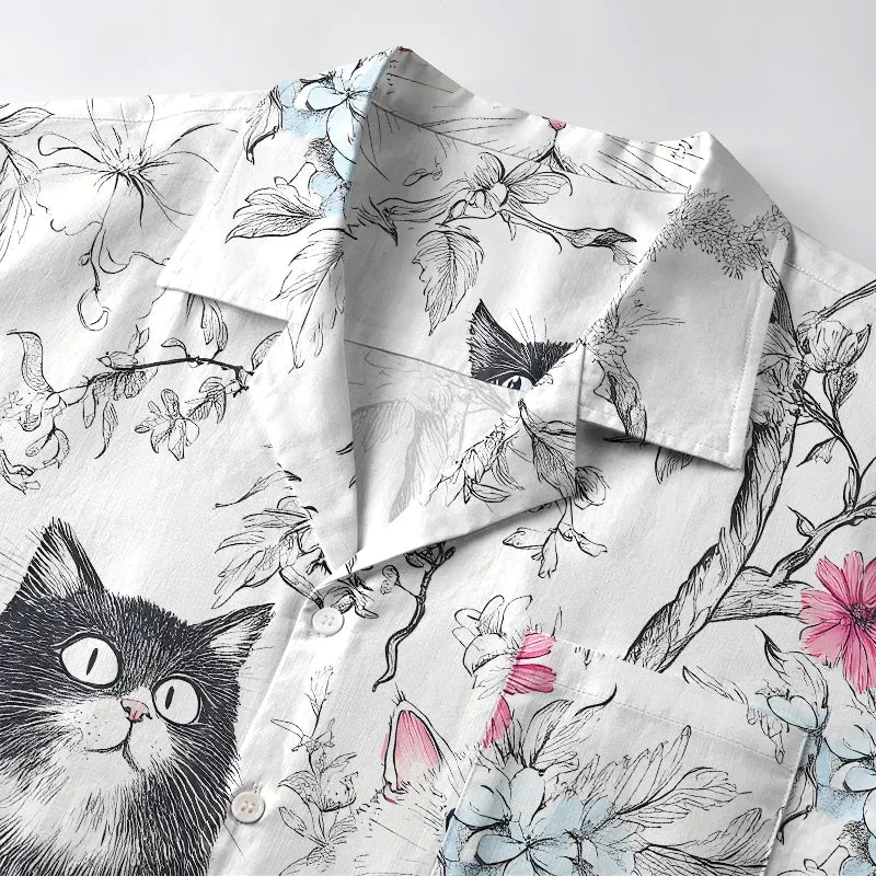 Black and White Cat Aloha Shirt Gift for Her