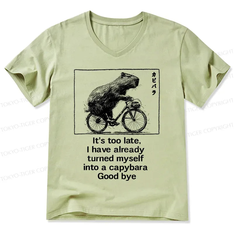Kyoto-Lion Funny Capybara Riding A Bicycle V-Neck Classic T-Shirt