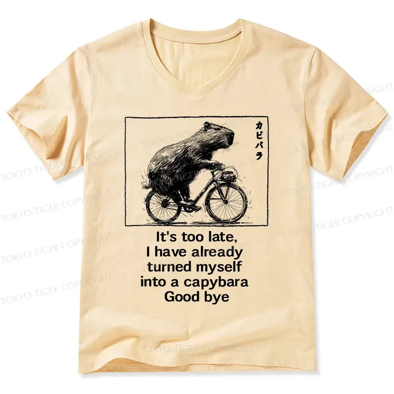Kyoto-Lion Funny Capybara Riding A Bicycle V-Neck Classic T-Shirt