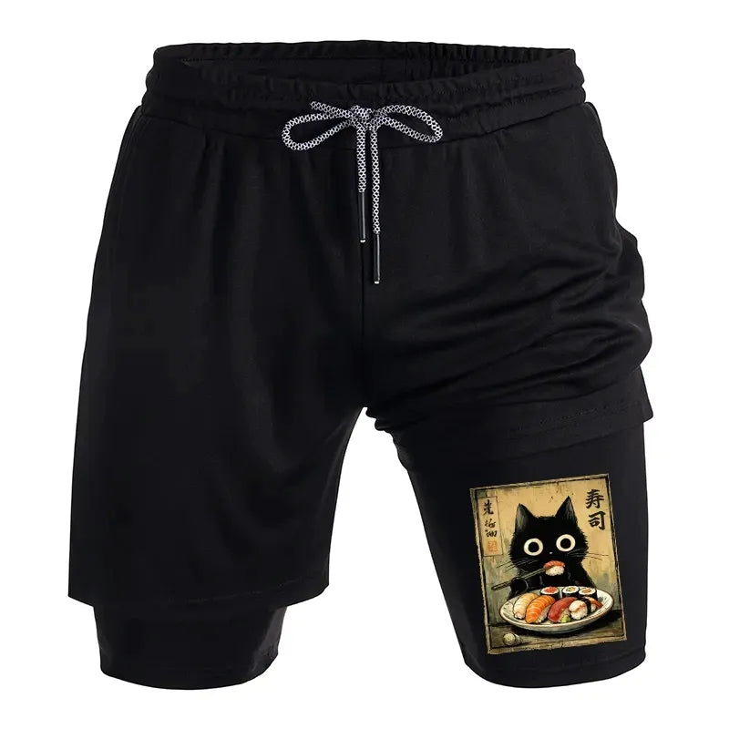 Retro Sushi Cat Shorts Free Shipping