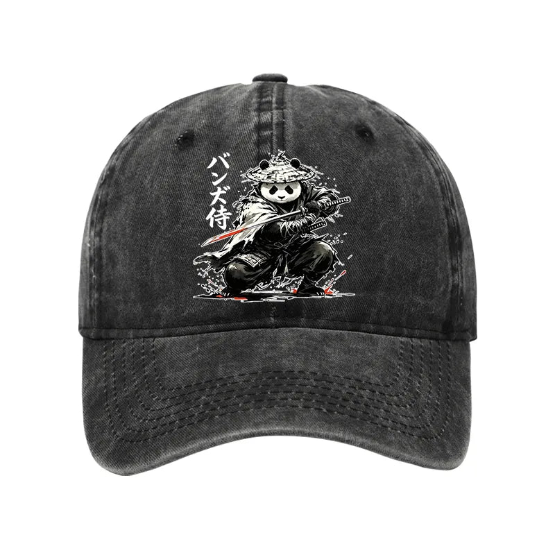 Kyoto-Lion Panda Samurai Warrior Washed Cap