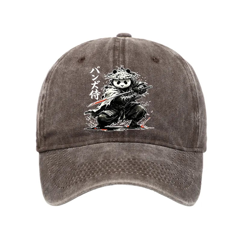 Kyoto-Lion Panda Samurai Warrior Washed Cap