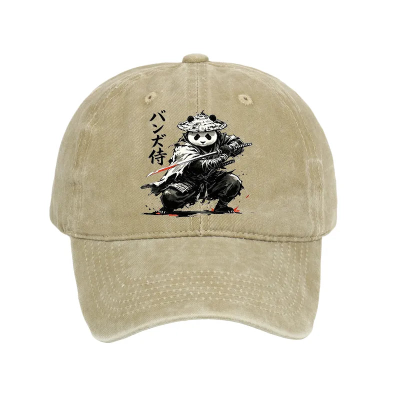 Kyoto-Lion Panda Samurai Warrior Washed Cap