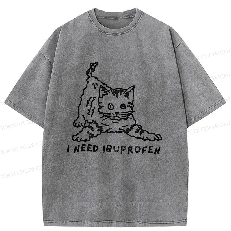 Kyoto-Lion Cats Need Ibuprofen Washed T-Shirt